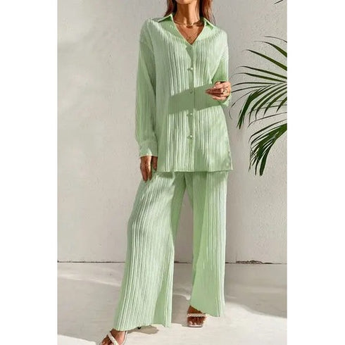 'Ember' Button Down Top and Pants Set - Celes Fashion